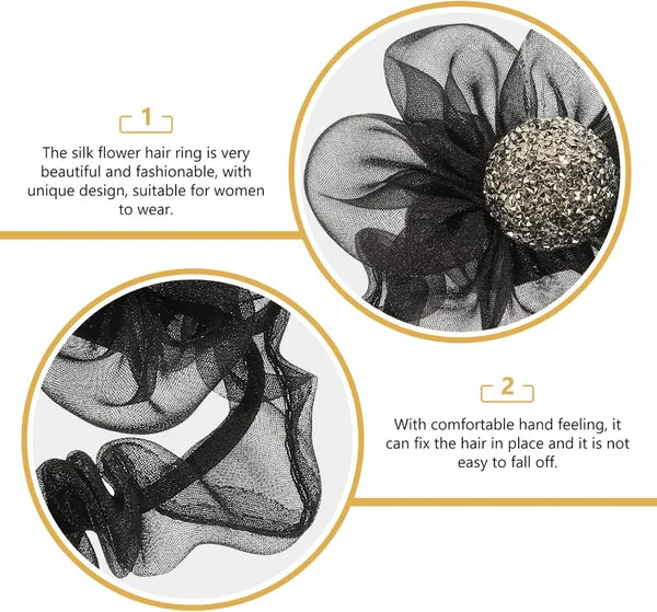 5Pcs Set Elegant Rhinestone Mesh Hair Ties