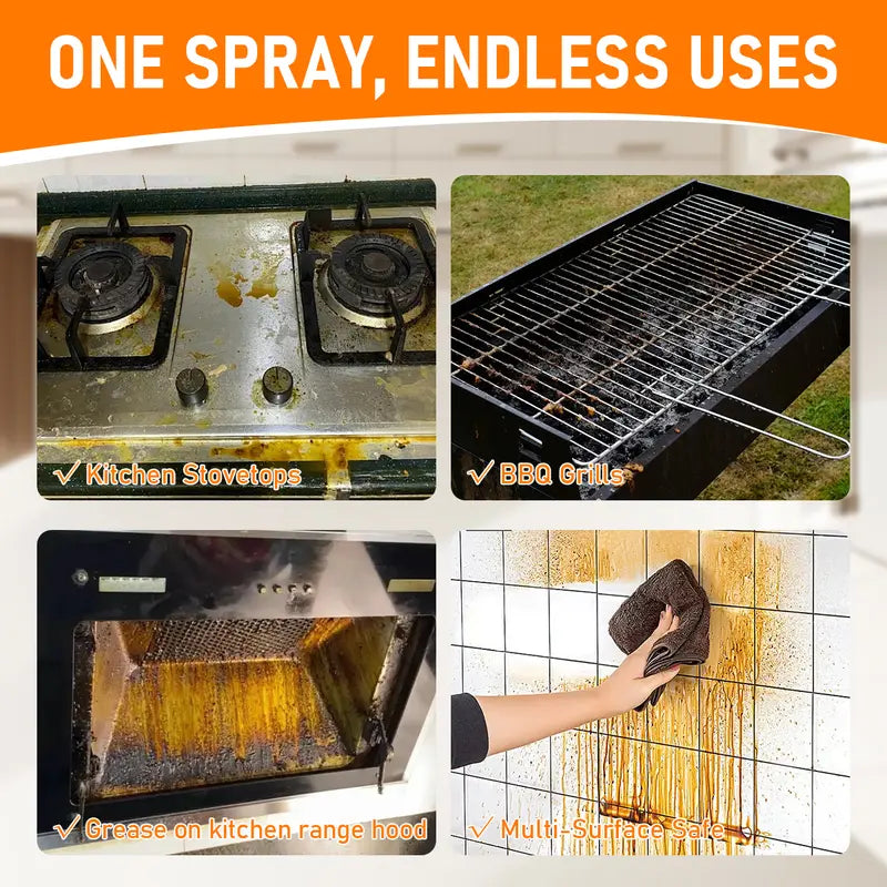 Heavy Duty Degreaser – Powerful Kitchen Degreaser Spray, Grease Remover for Stove, Oven, Range Hood & Grill – Removes Tough Oil, Burnt Grease & Stains Fast – No Residue, Non-Toxic Enzyme Cleaner