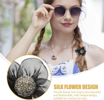 5Pcs Set Elegant Rhinestone Mesh Hair Ties