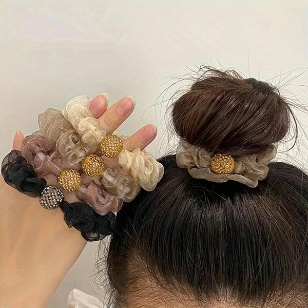 5Pcs Set Elegant Rhinestone Mesh Hair Ties