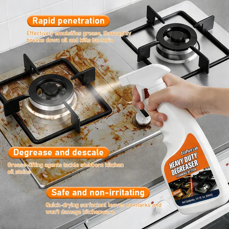 Heavy Duty Degreaser – Powerful Kitchen Degreaser Spray, Grease Remover for Stove, Oven, Range Hood & Grill – Removes Tough Oil, Burnt Grease & Stains Fast – No Residue, Non-Toxic Enzyme Cleaner