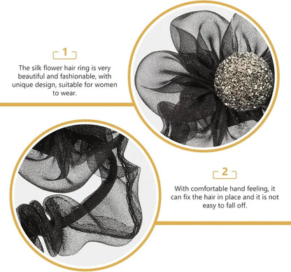5Pcs Set Elegant Rhinestone Mesh Hair Ties