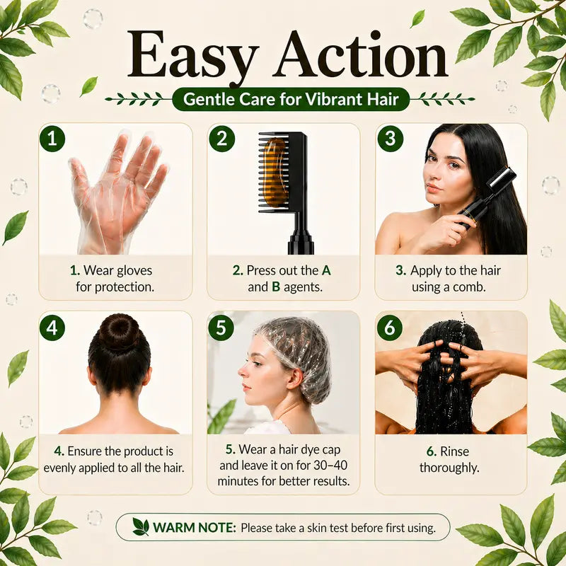 Home Use Integrated Comb Hair Dye Cream – Plant Essence Formula Long-Lasting Fade-Resistant Color