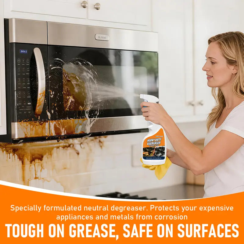 Heavy Duty Degreaser – Powerful Kitchen Degreaser Spray, Grease Remover for Stove, Oven, Range Hood & Grill – Removes Tough Oil, Burnt Grease & Stains Fast – No Residue, Non-Toxic Enzyme Cleaner